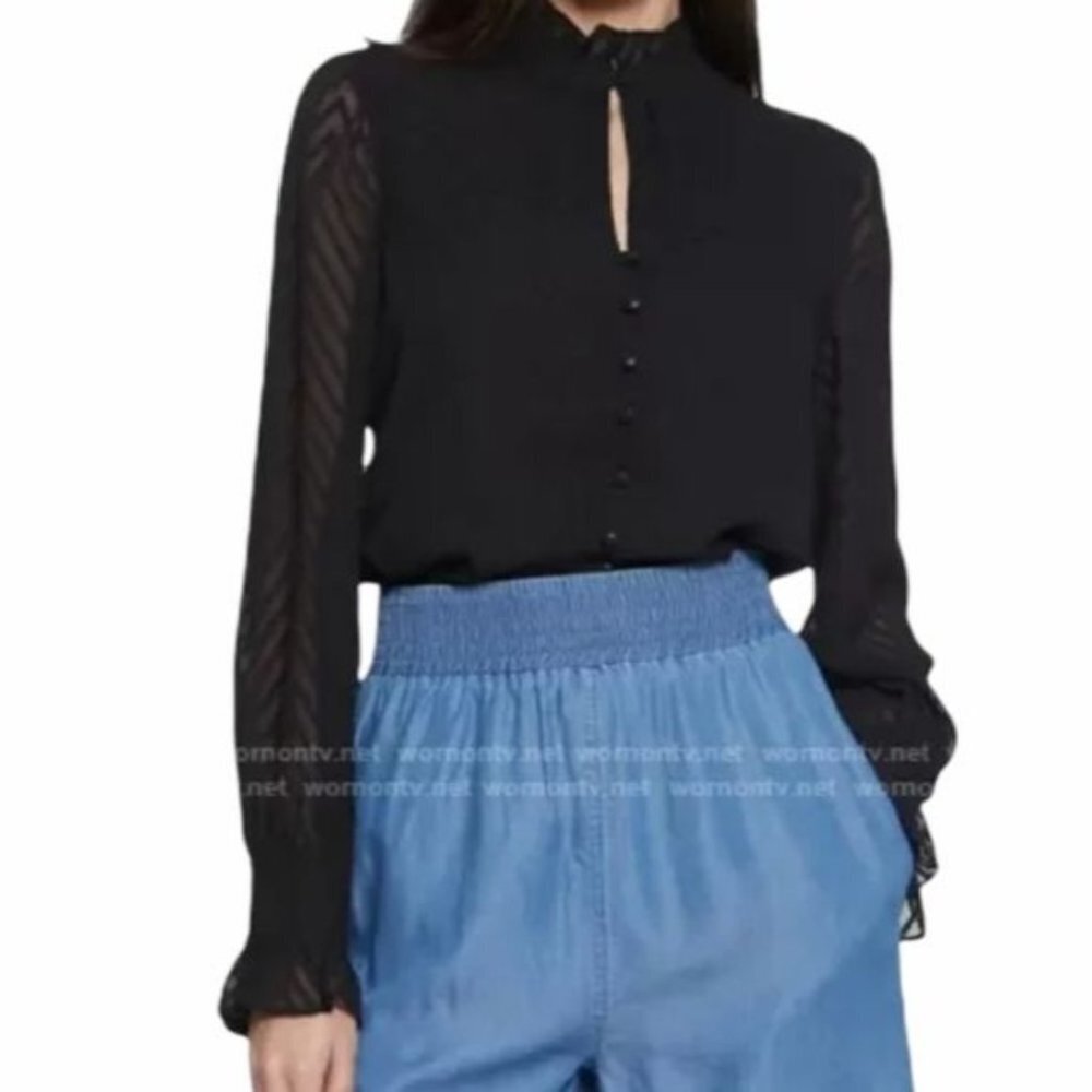 NWT Walter Baker Justice Chevron Ruffle Long Sleeve Top Size Small‎